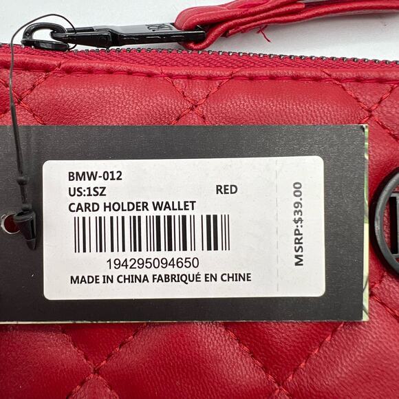 Badgley Mischka Vegan Leather Card Holder Wallet Wristlet Red Quilted Zips NWT - Picture 2 of 7